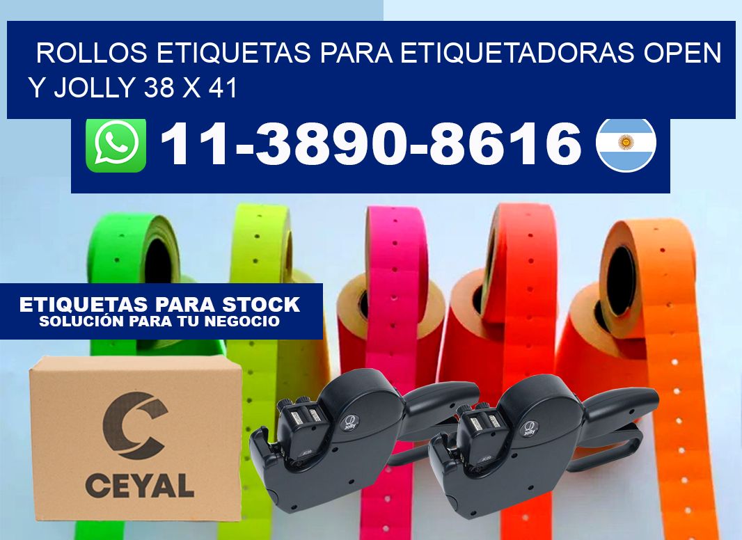 Rollos etiquetas para etiquetadoras open y jolly 38 x 41