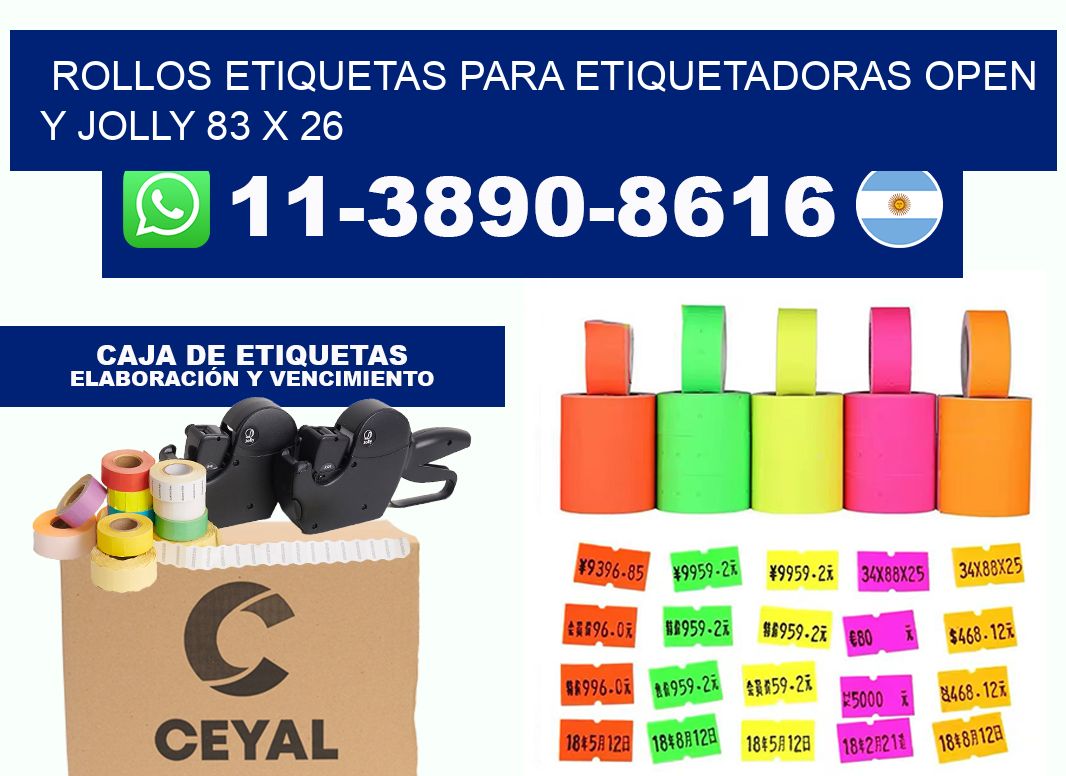 Rollos etiquetas para etiquetadoras open y jolly 83 x 26