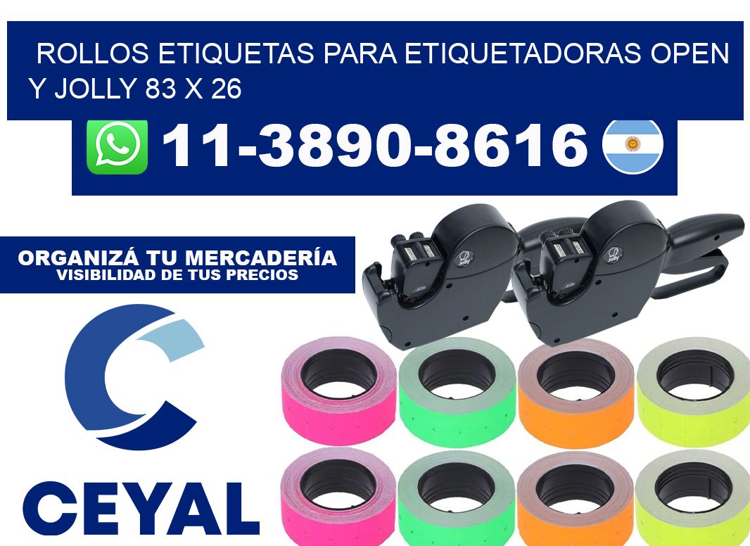 Rollos etiquetas para etiquetadoras open y jolly 83 x 26