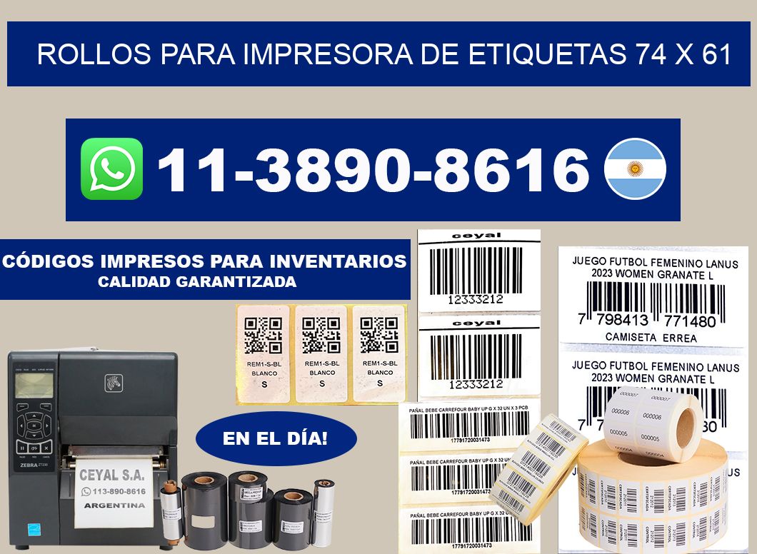 rollos para impresora de etiquetas 74 x 61