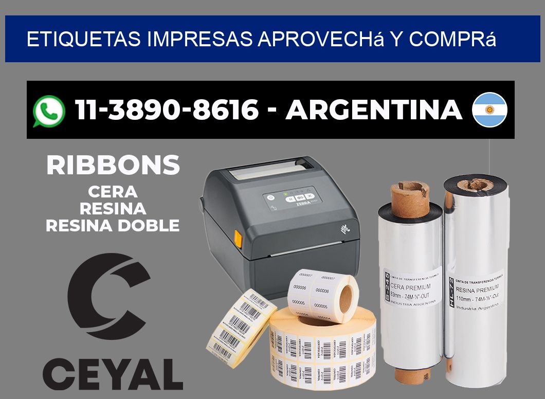 etiquetas impresas Aprovechá y comprá