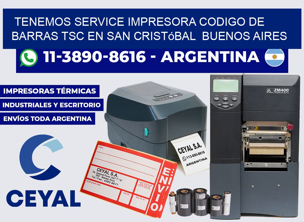 tenemos service impresora codigo de barras TSC en San Cristóbal  Buenos Aires