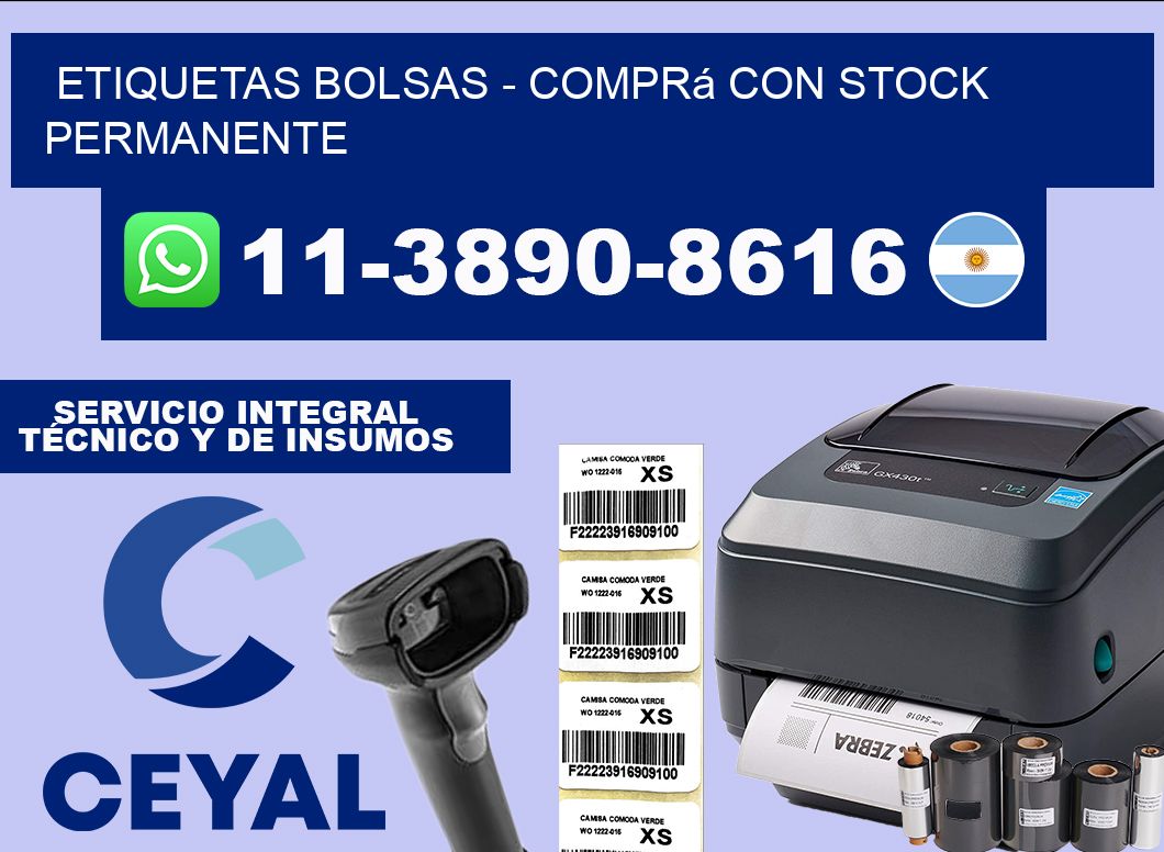 ETIQUETAS BOLSAS - Comprá con stock permanente