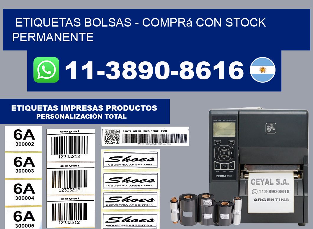 ETIQUETAS BOLSAS - Comprá con stock permanente