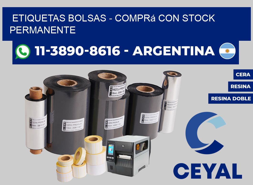ETIQUETAS BOLSAS - Comprá con stock permanente
